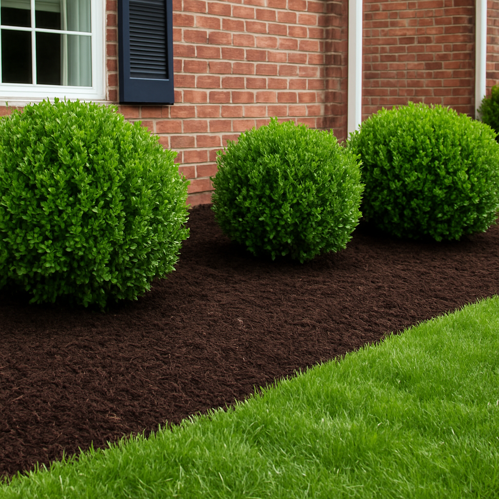 Clean garden bed after fresh mulch installation