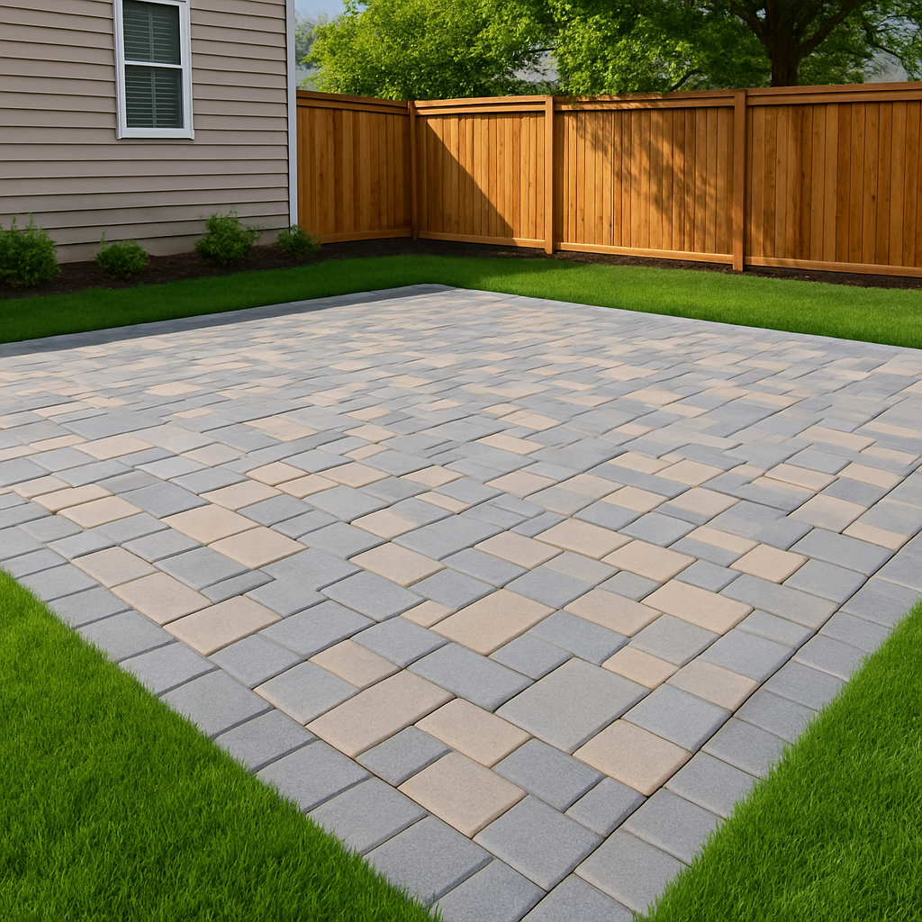 Finished paver patio in backyard