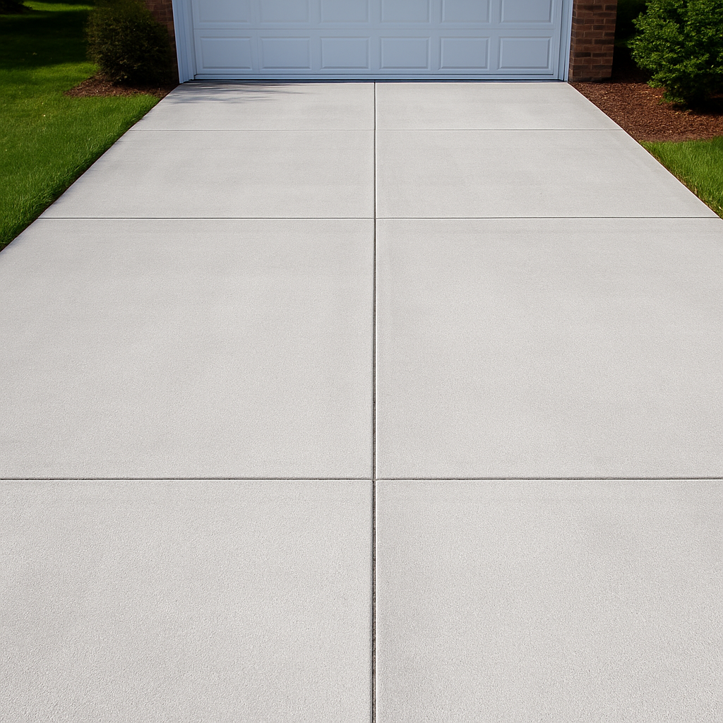Clean bright concrete driveway after pressure washing